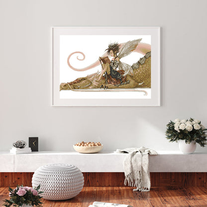 Girl Riding A Dragon Reading A Book - 14CT Counted Cross Stitch 53*36CM