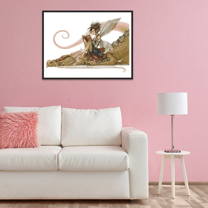 Girl Riding A Dragon Reading A Book - 14CT Counted Cross Stitch 53*36CM