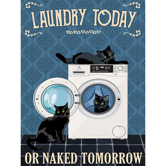 Washing Machine Cat - 11CT Stamped Cross Stitch 40*50CM