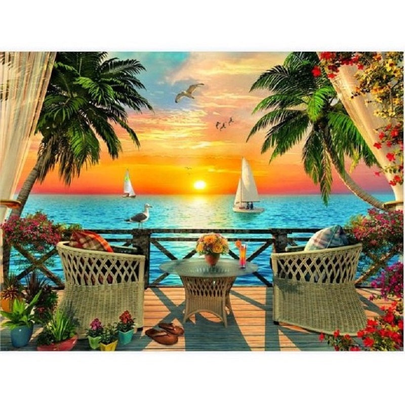Seaside Scenery - Full Round Drill Diamond Painting 50*40CM