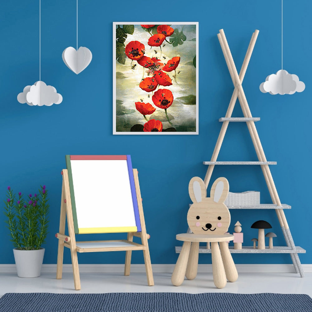 Ink Safflower - Full Round Drill Diamond Painting 30*40CM