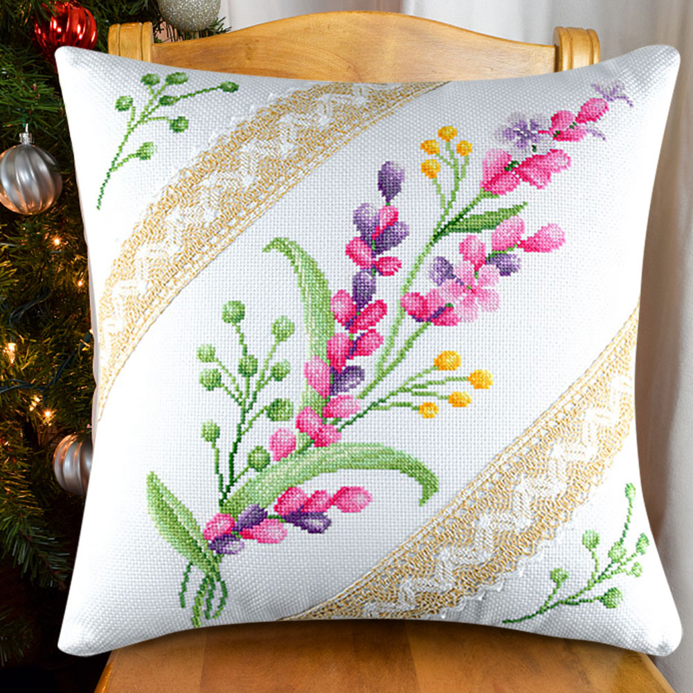 Cross Stitch Pillow Case 11CT Flower Printed DIY Embroidery Pillow Cover