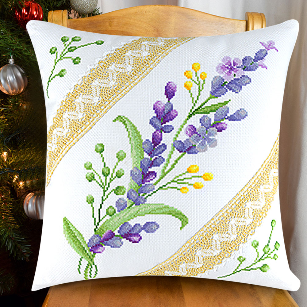 Cross Stitch Pillow Case 11CT Flower Printed DIY Embroidery Pillow Cover