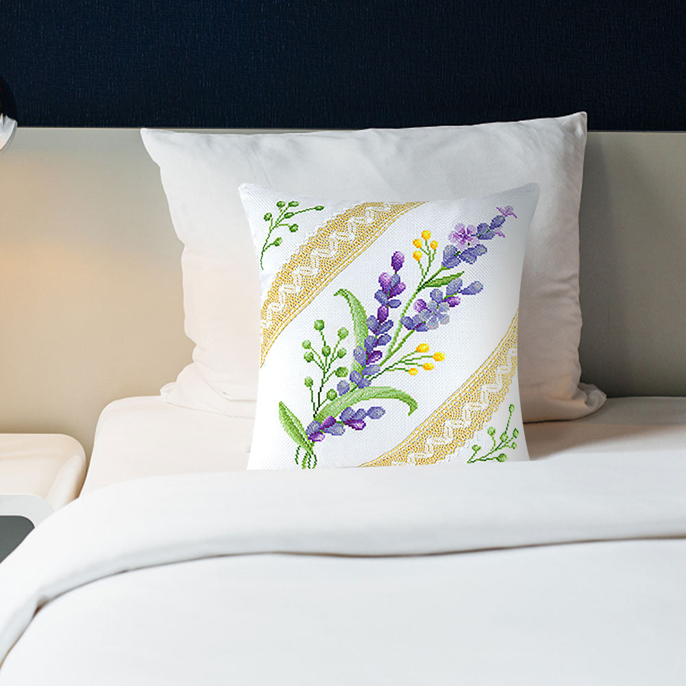 Cross Stitch Pillow Case 11CT Flower Printed DIY Embroidery Pillow Cover