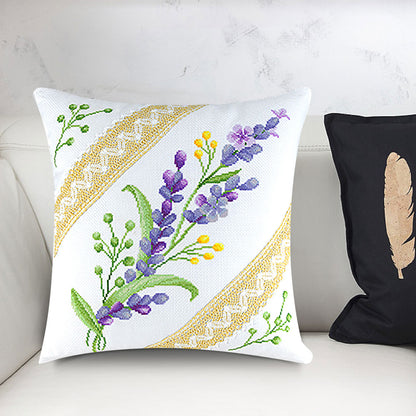 Cross Stitch Pillow Case 11CT Flower Printed DIY Embroidery Pillow Cover