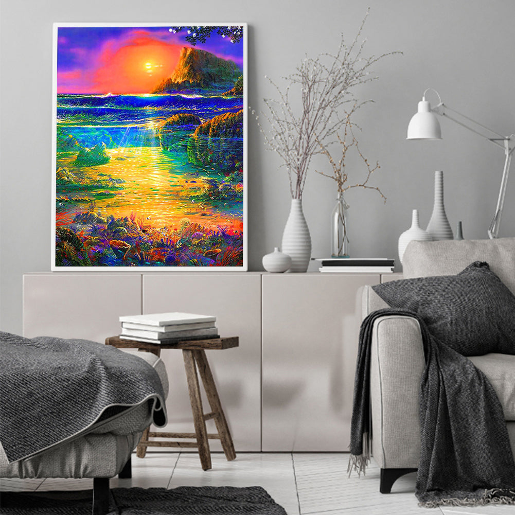 Sunset Waterfall - Full Square Drill Diamond Painting 50*60CM