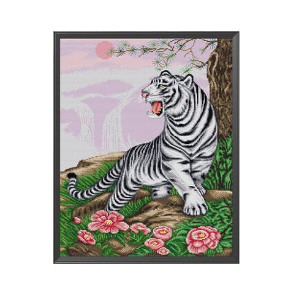 White Tiger Roaring - 14CT Stamped Cross Stitch 41*51CM(Joy Sunday)