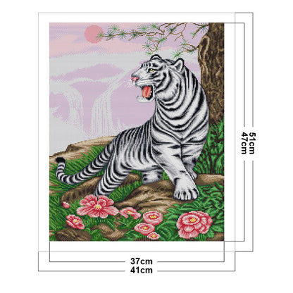 White Tiger Roaring - 14CT Stamped Cross Stitch 41*51CM(Joy Sunday)