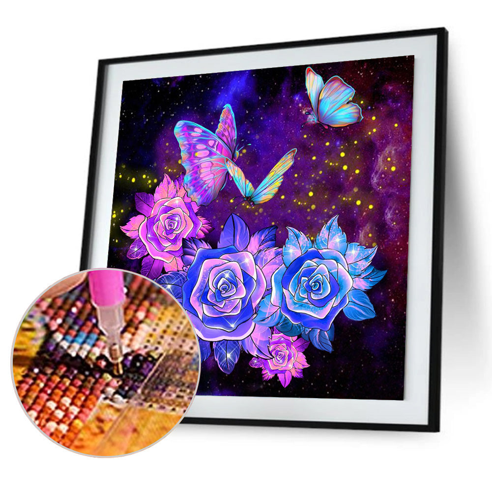 Flower Butterfly - Full Round Drill Diamond Painting 30*30CM