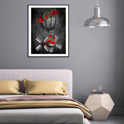 Red Rose Hot Air Balloon - Full Round Drill Diamond Painting 30*40CM