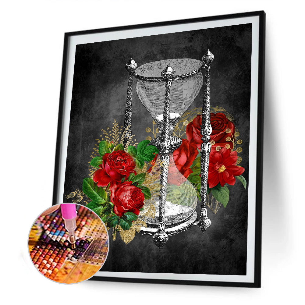 Red Rose Hourglass - Full Round Drill Diamond Painting 30*40CM