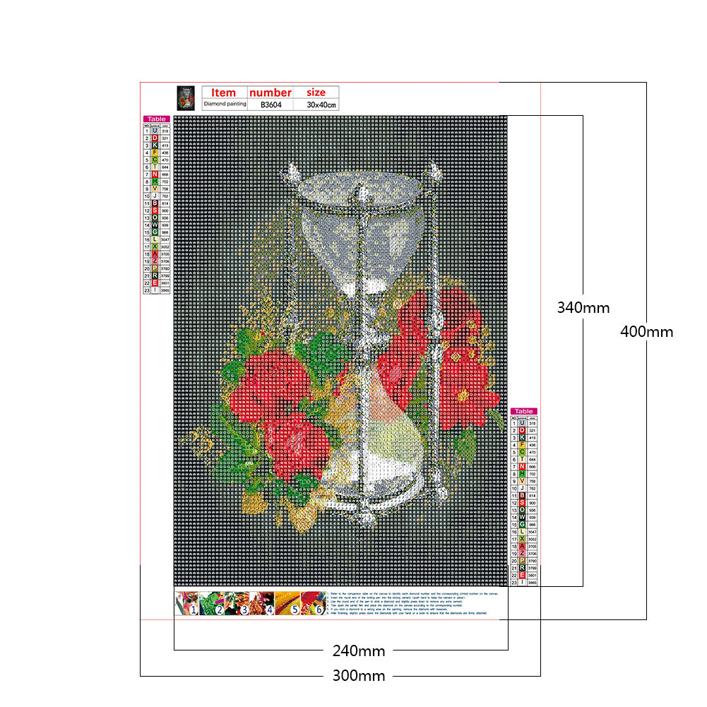 Red Rose Hourglass - Full Round Drill Diamond Painting 30*40CM