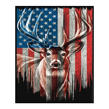 Deer And American Flag - 11CT Counted Cross Stitch 40*50CM