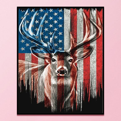 Deer And American Flag - 11CT Counted Cross Stitch 40*50CM