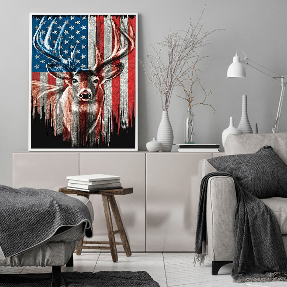 Deer And American Flag - 11CT Counted Cross Stitch 40*50CM