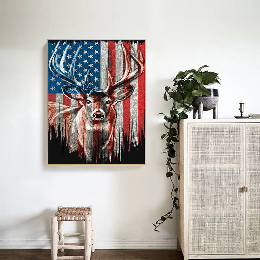 Deer And American Flag - 11CT Counted Cross Stitch 40*50CM