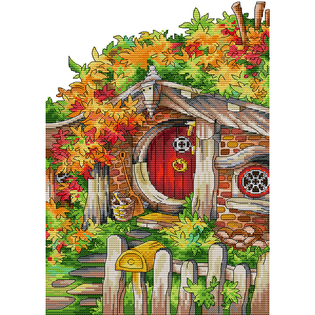 Colorful Wooden House - 14CT Counted Cross Stitch 27*38CM(Joy Sunday)