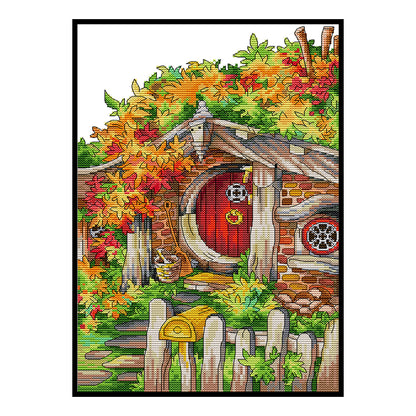 Colorful Wooden House - 14CT Counted Cross Stitch 27*38CM(Joy Sunday)