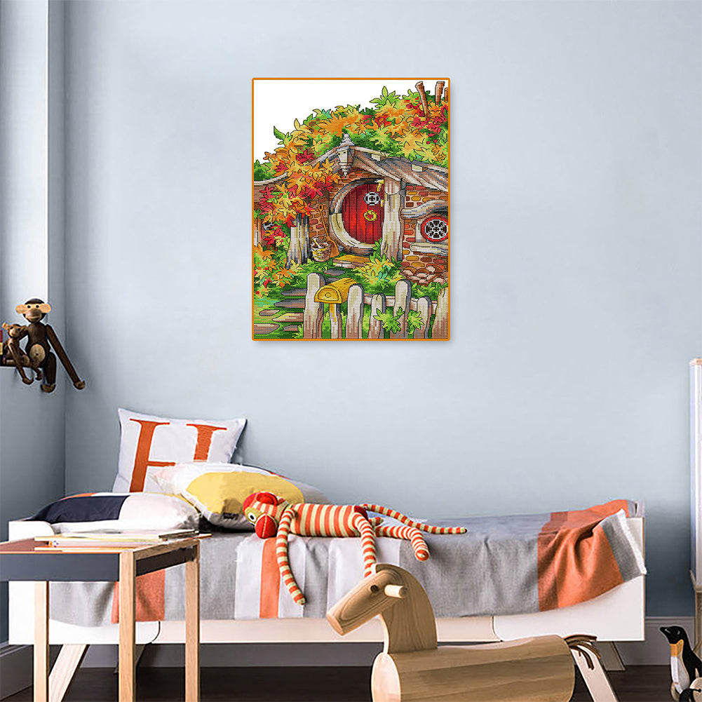 Colorful Wooden House - 14CT Counted Cross Stitch 27*38CM(Joy Sunday)