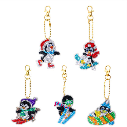 5pcs Snow Sports/Rabbit Diamond Painting Keychain DIY Crystal Key Rings