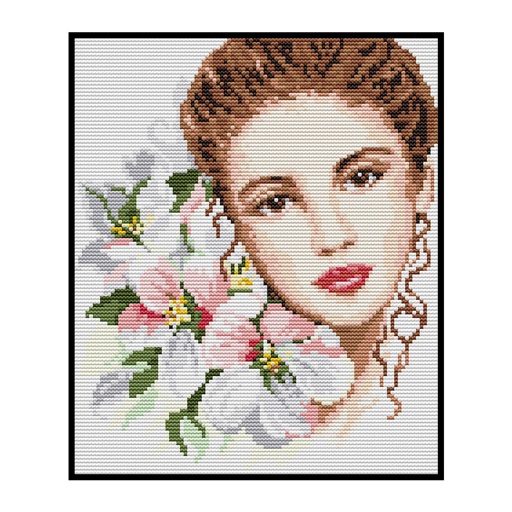 Beauty And Flowers - 14CT Stamped Cross Stitch 25*29CM