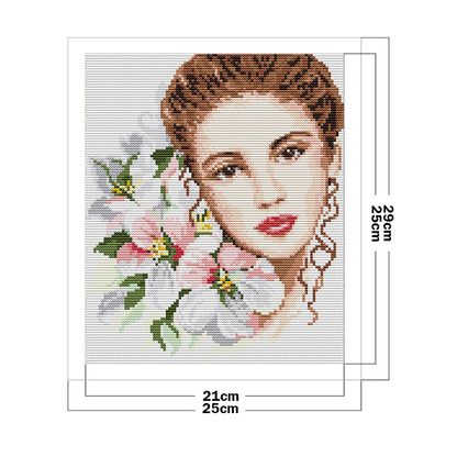 Beauty And Flowers - 14CT Stamped Cross Stitch 25*29CM