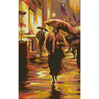 Walking In The Rain - 14CT Stamped Cross Stitch 20*32CM