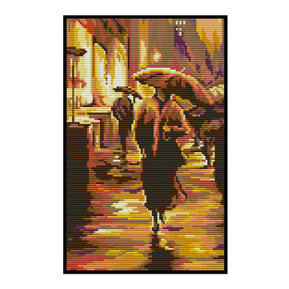 Walking In The Rain - 14CT Stamped Cross Stitch 20*32CM