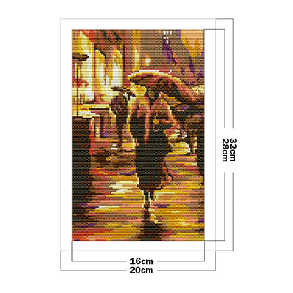 Walking In The Rain - 14CT Stamped Cross Stitch 20*32CM