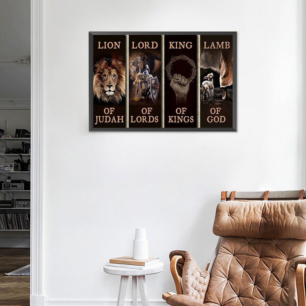 Lion Wood Painting - Full Round Drill Diamond Painting 60*40CM