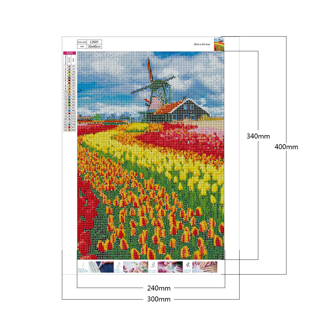 Tulip Flower Sea - Full Round Drill Diamond Painting 30*40CM