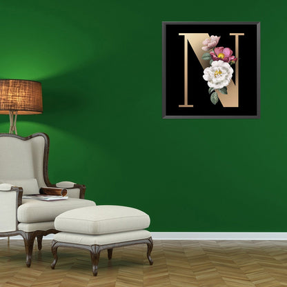 Dark Flower Letter N - Full Round Drill Diamond Painting 40*40CM