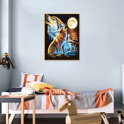 Full Moon Wolf Pack - Full Square Drill Diamond Painting 30*40CM