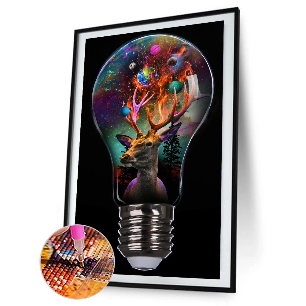 Deer In Light Bulb - Full Round Drill Diamond Painting 30*50CM