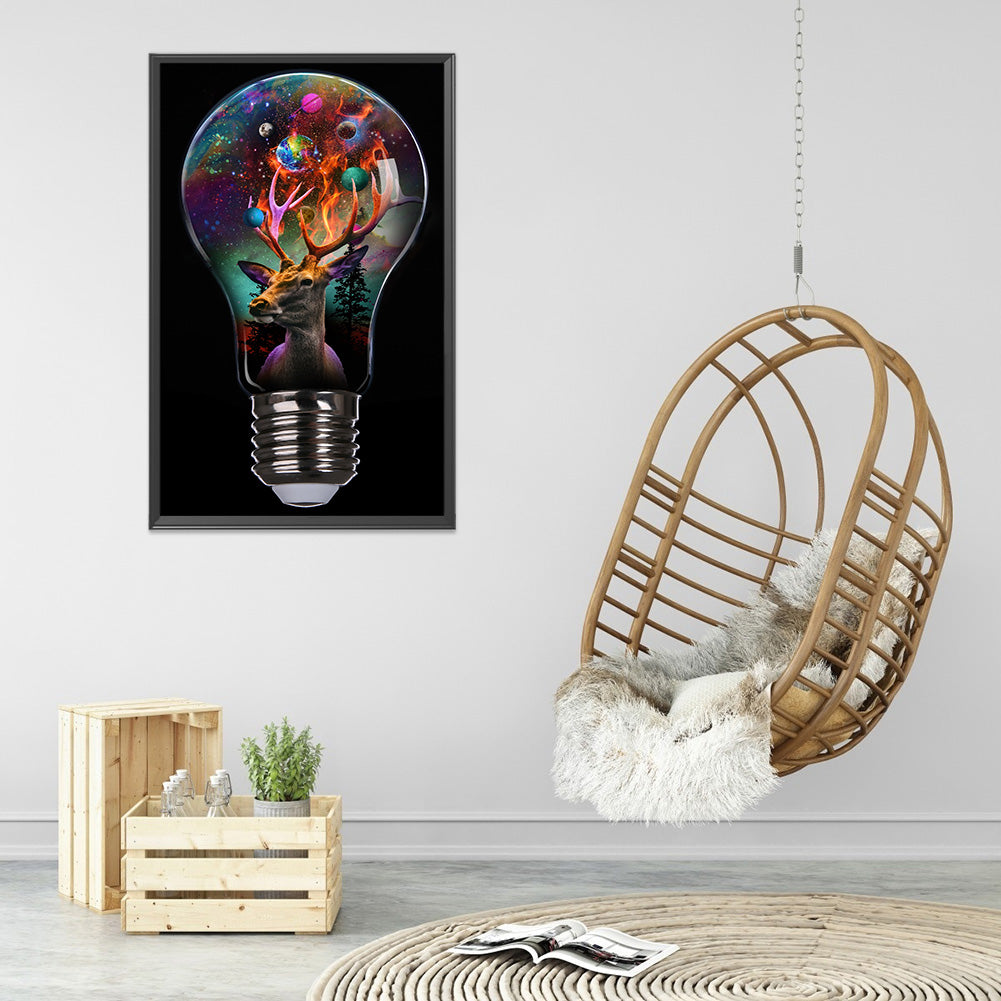 Deer In Light Bulb - Full Round Drill Diamond Painting 30*50CM