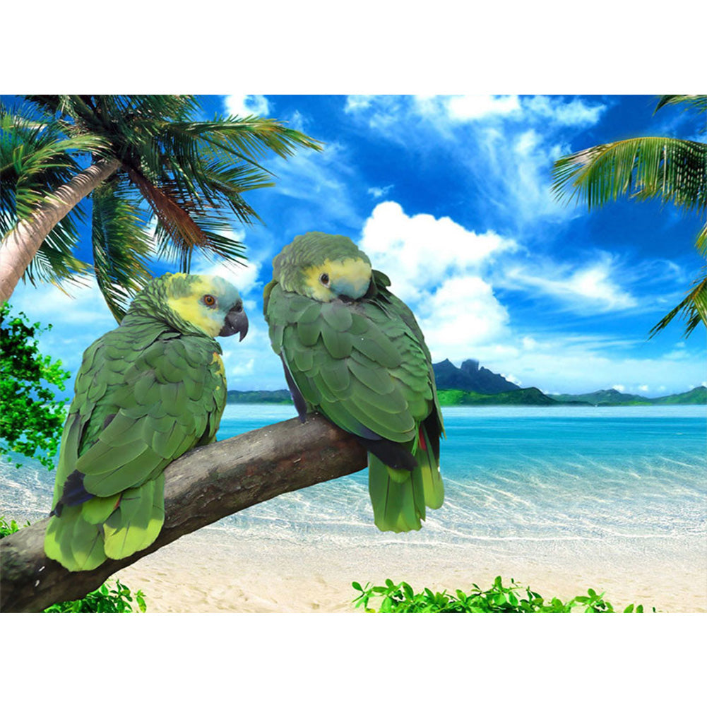 Seaside Green Parrot - Full Round Drill Diamond Painting 50*40CM