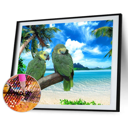 Seaside Green Parrot - Full Round Drill Diamond Painting 50*40CM