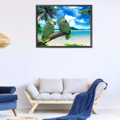 Seaside Green Parrot - Full Round Drill Diamond Painting 50*40CM