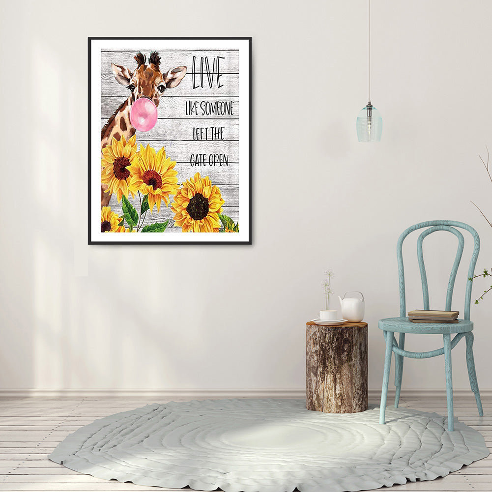 Sunflower Giraffe - Full Round Drill Diamond Painting 30*40CM