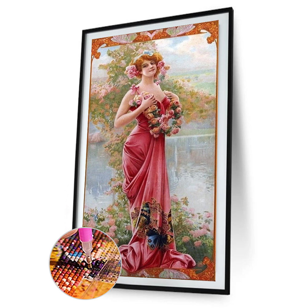 Retro Woman - Full Round Drill Diamond Painting 30*60CM