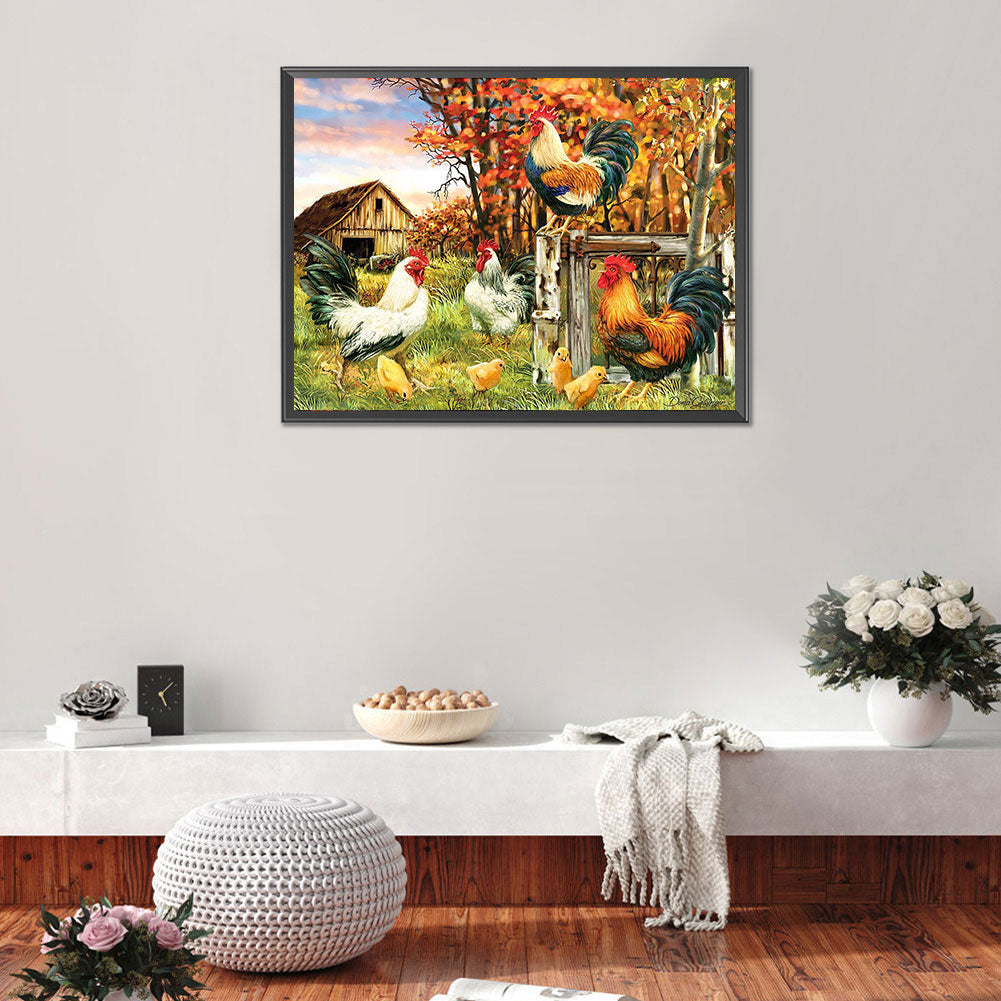 Rooster And Chicks - 11CT Stamped Cross Stitch 40*50CM