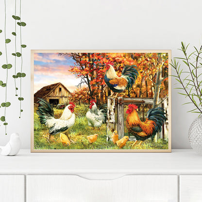 Rooster And Chicks - 11CT Stamped Cross Stitch 40*50CM