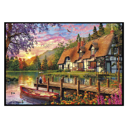 Lake House Sunset - 11CT Stamped Cross Stitch 60*45CM