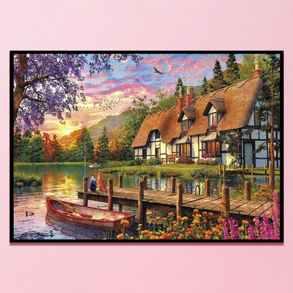 Lake House Sunset - 11CT Stamped Cross Stitch 60*45CM