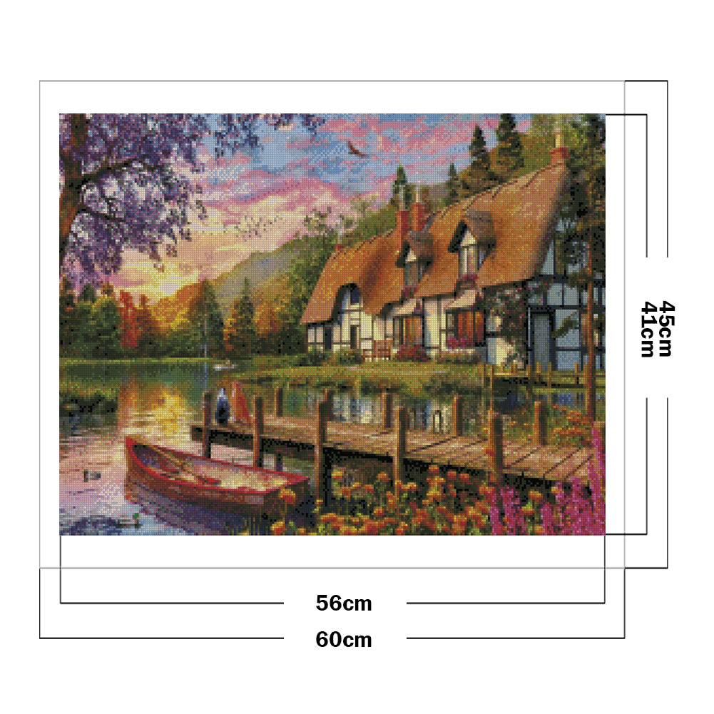 Lake House Sunset - 11CT Stamped Cross Stitch 60*45CM