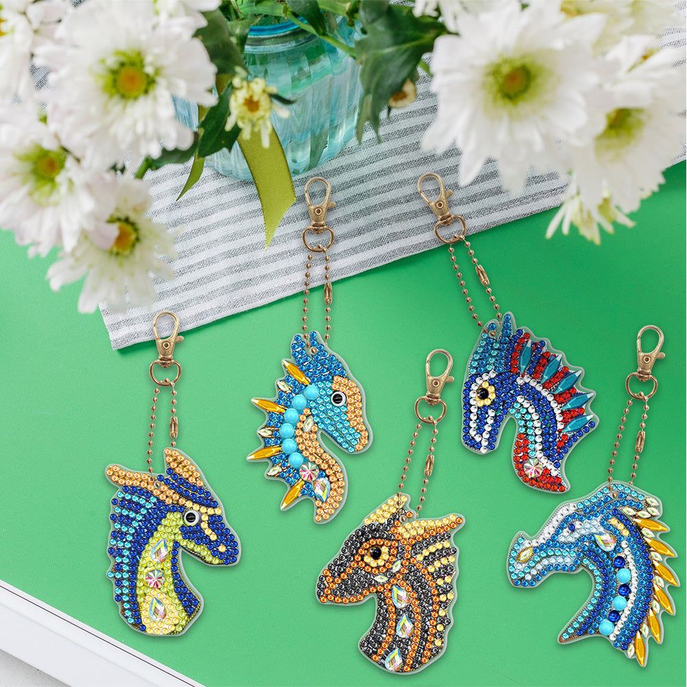 5pcs Diamond Painting Keychain DIY Special-shaped Drill Key Ring Pendants