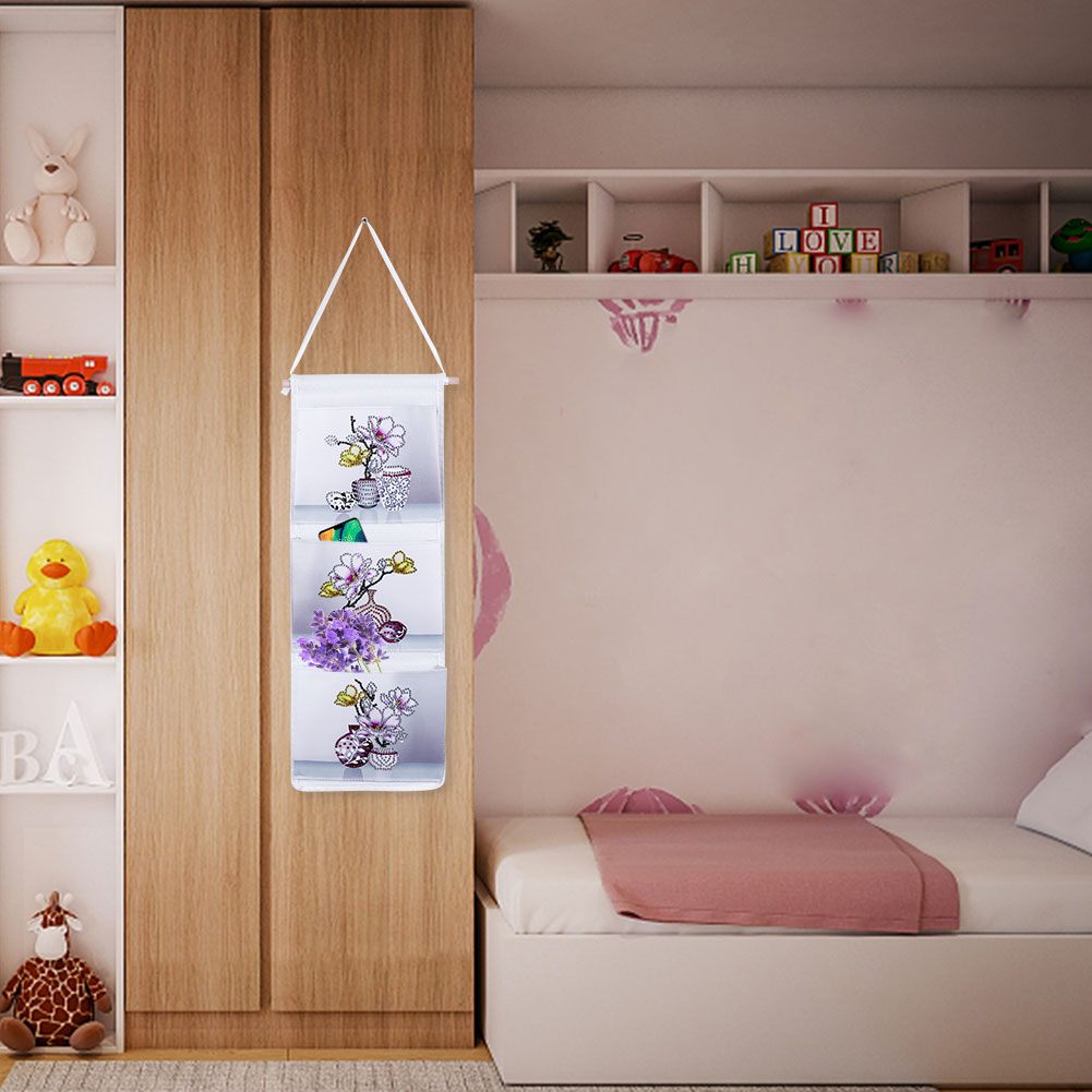 Wall Door Hanging Storage Bag DIY Diamond Painting 3 Pockets Home Organizer