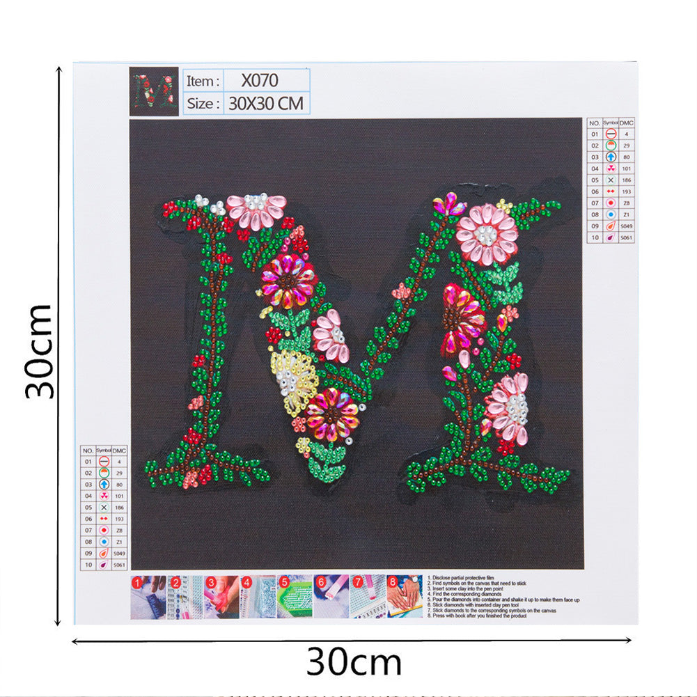 Embroidered Letters - Special Shaped Drill Diamond Paiting 30*30CM