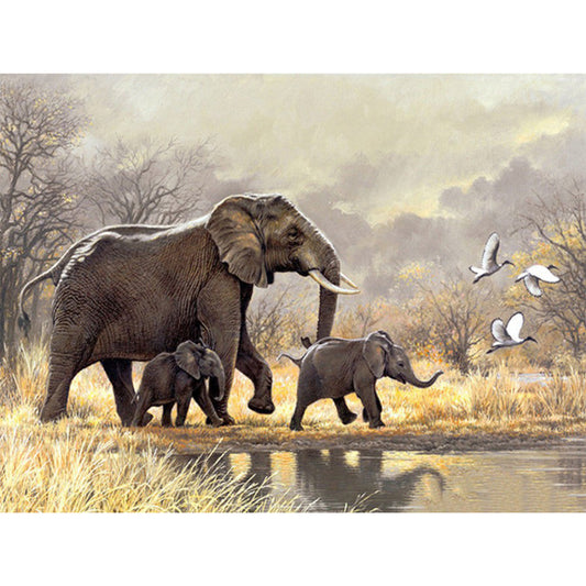 Elephant Mother And Child - Full Round Drill Diamond Painting 40*30CM