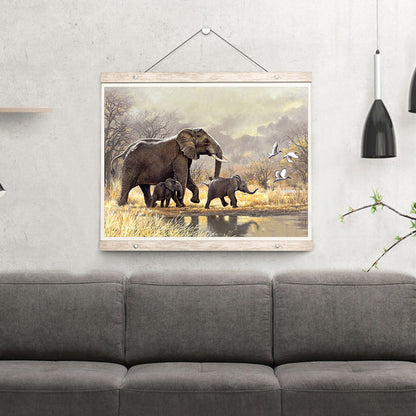 Elephant Mother And Child - Full Round Drill Diamond Painting 40*30CM